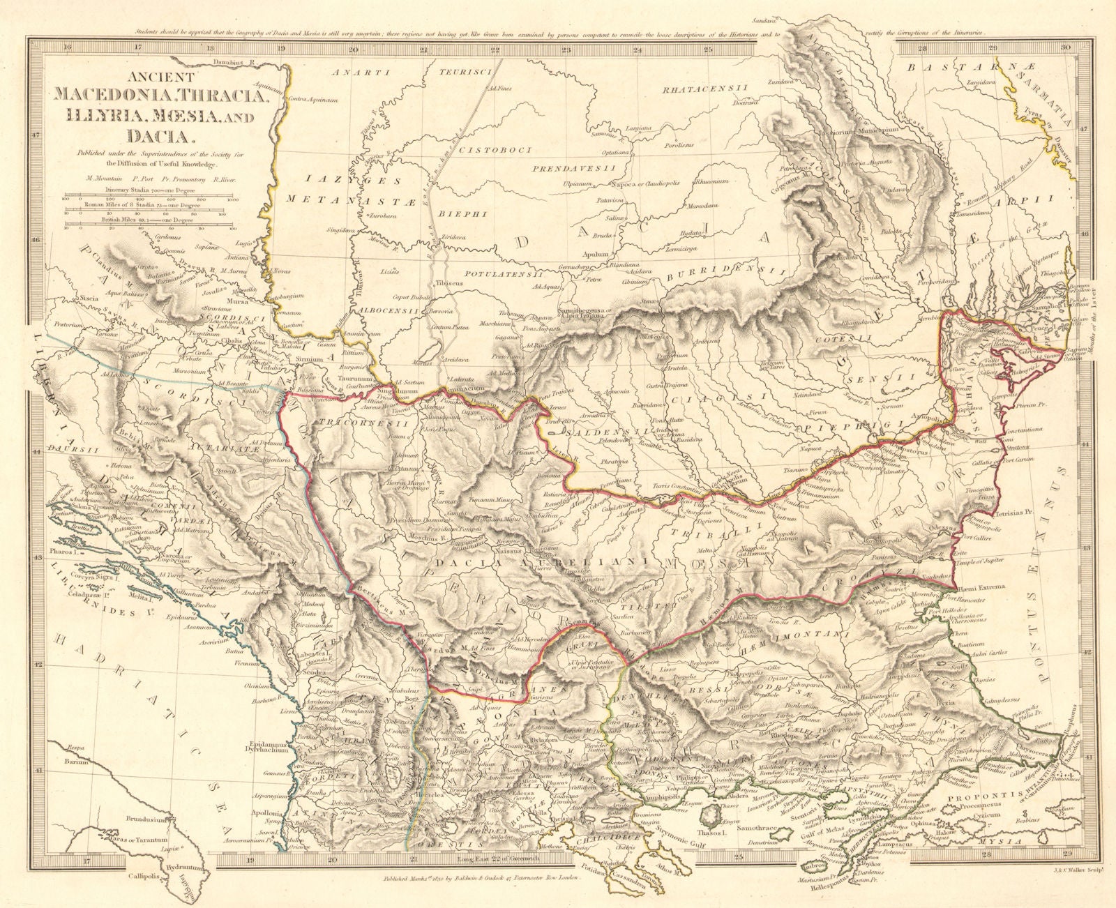 BALKANS ANCIENT. Macedonia, Thracia, Illyria, Moesia and Dacia. SDUK 1848 map